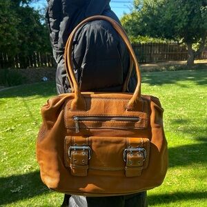 Michael Kors Rich Brown Leather Buckle Satchel Bag